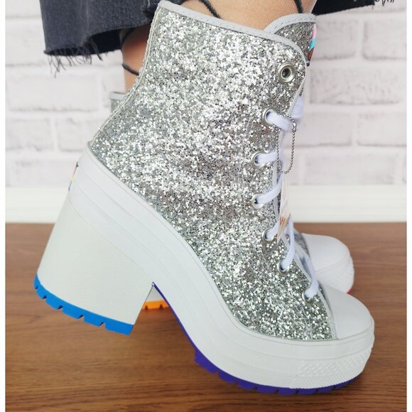 Rare CONVERSE CHUCK 70 DE LUXE 6.5 Men Shoes Heel Boots Platform Glitter A06028C - Picture 1 of 13